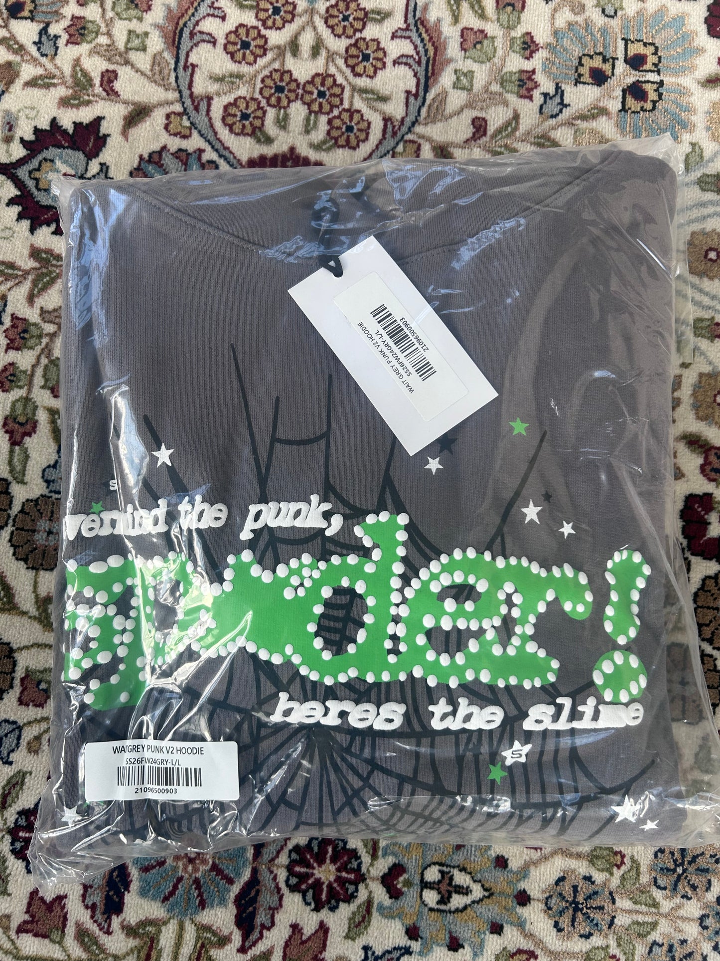 Sp5der Men's Punk V2 Hoodie Slate Grey NEW