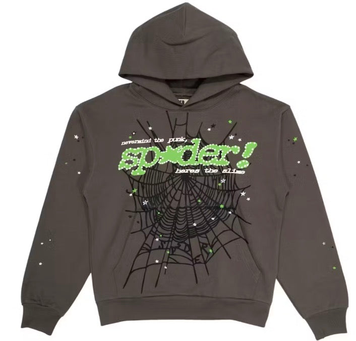 Sp5der Men's Punk V2 Hoodie Slate Grey NEW