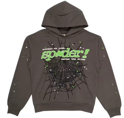 Sp5der Men's Punk V2 Hoodie Slate Grey NEW