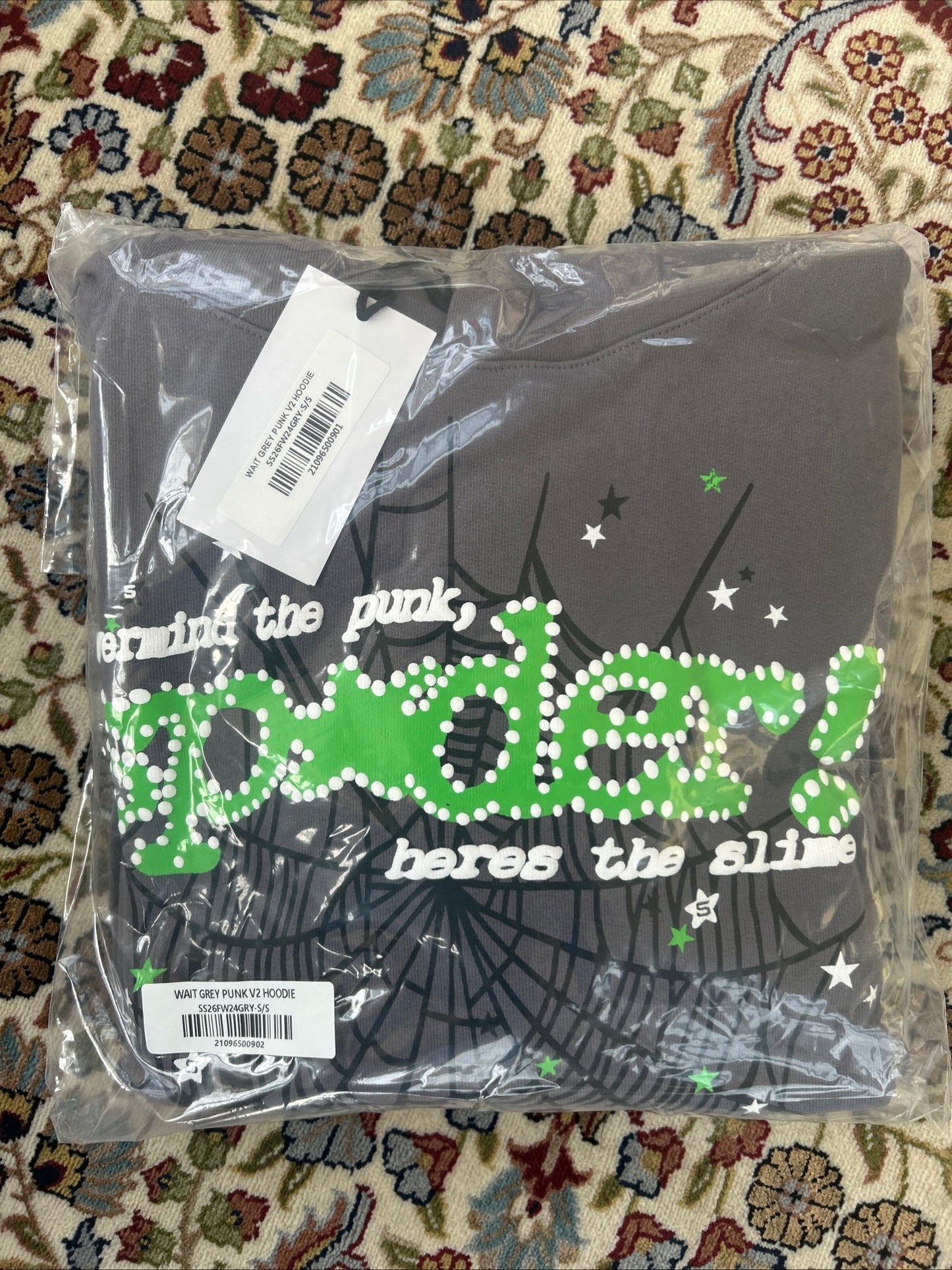 Sp5der Men's Punk V2 Hoodie Slate Grey NEW