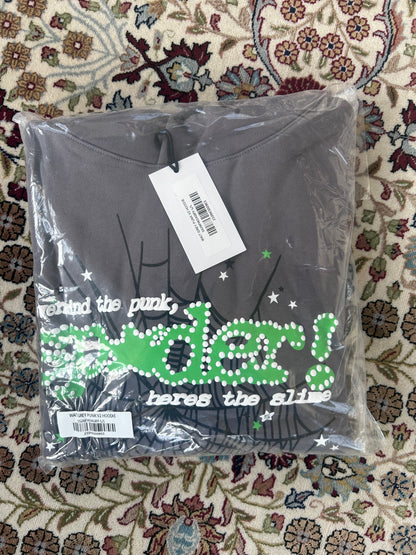 Sp5der Men's Punk V2 Hoodie Slate Grey NEW