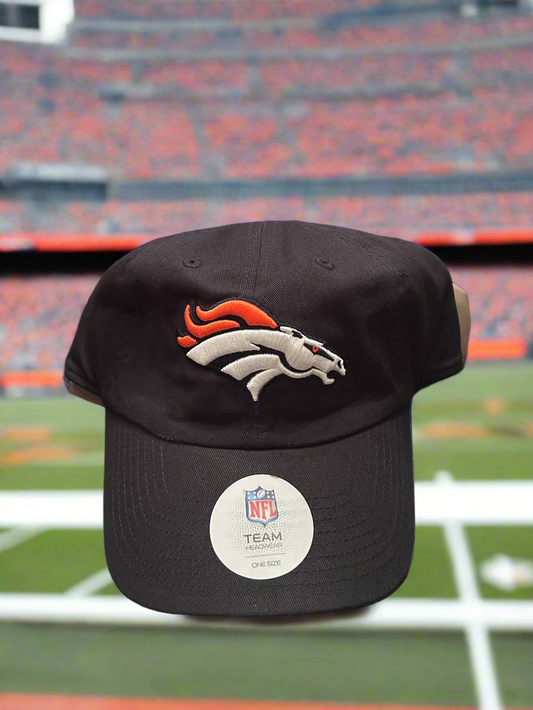 Black cap with a logo on a football field