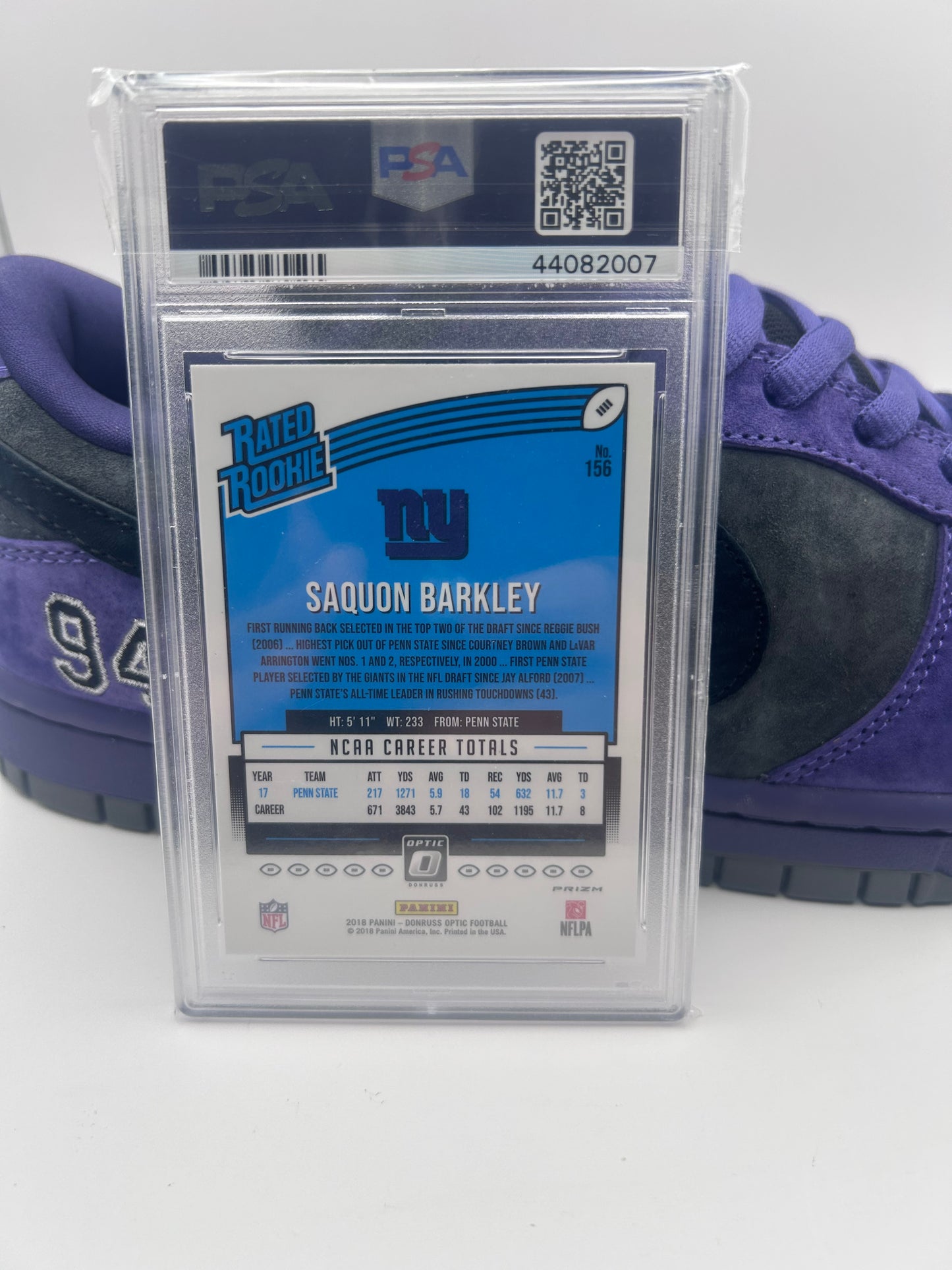 Saquon Barkley 2018 Panini Donruss Optic #156 Rookie RC Prizm Holo PSA 9 MINT