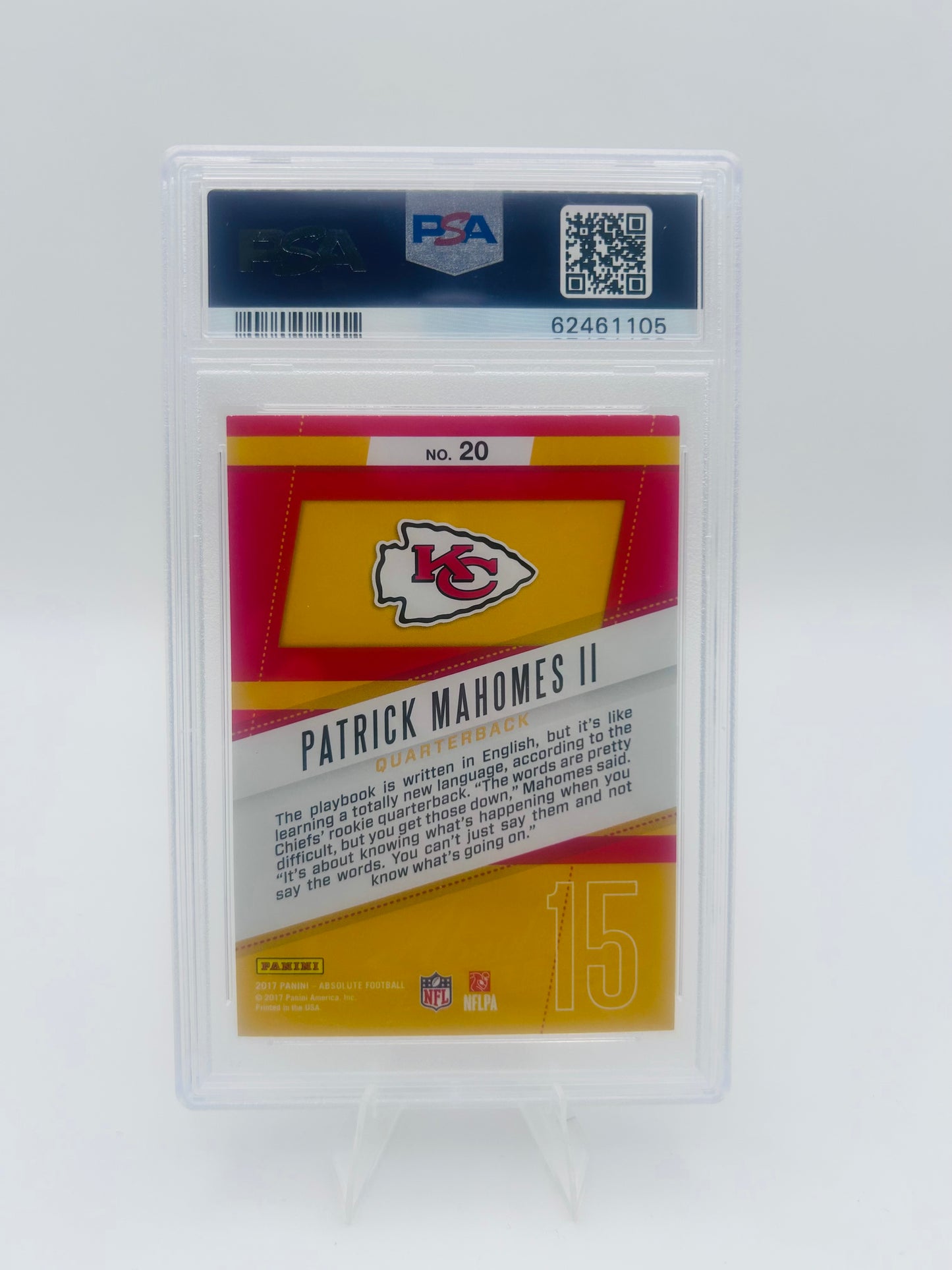 2017 Panini Absolute Rookie Roundup Patrick Mahomes II #20 (RC) PSA 8